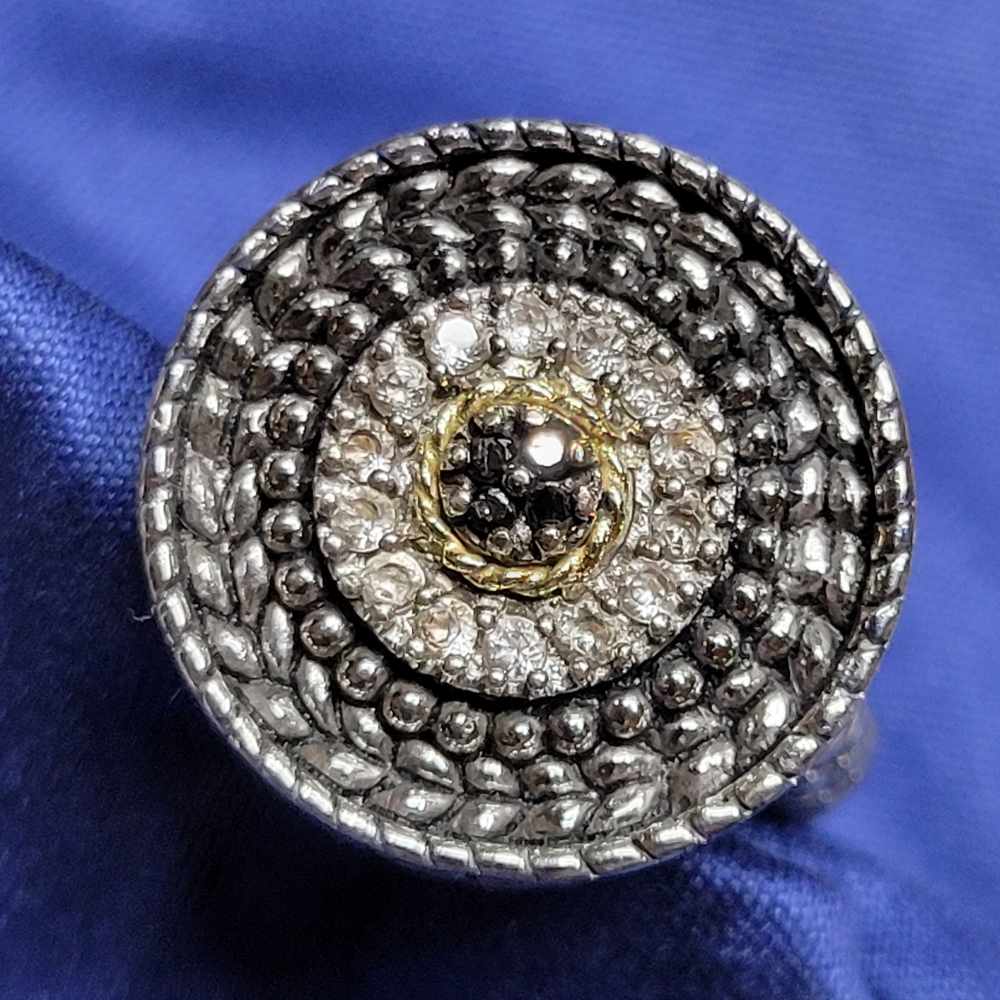 Andrea Candela .925 Sterling Silver & 18K Gold Antique Circle Diamond Ring